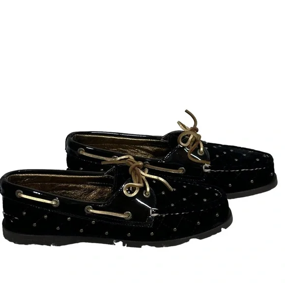 Sperry Black Velvet and Gold Studded Boat Shoe Sz 6 - Picture 2 of 9